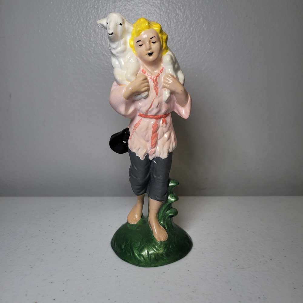 Pacific Mold Vintage Ceramic Nativity Piece Shepherd‎ Girl with Lamb 7 Inch